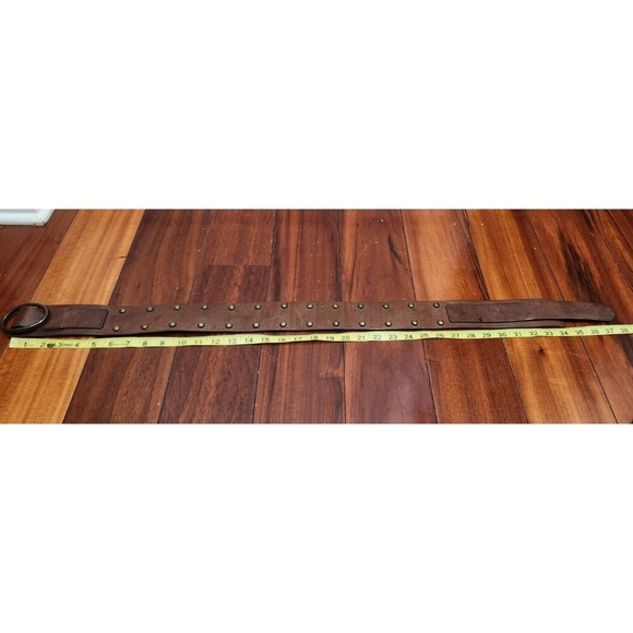 GAP BELT Brown GENUINE Cowhide Leather Heavy Brass Belt Buckle Brass Studs Buckl - Picture 10 of 14